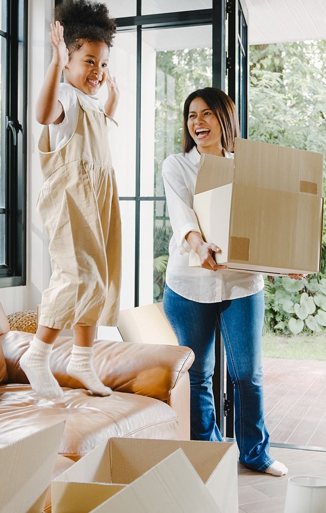 happy african american young family bought new house