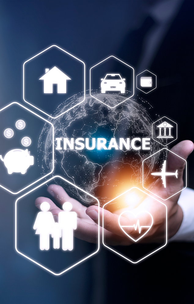online insurance virtual screen life car property health family internet digital technology concept